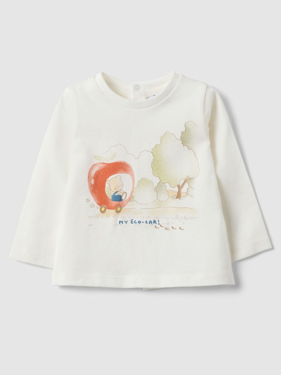 T-shirt bianca in misto cotone da neonato con disegno orsetto regular fit_0