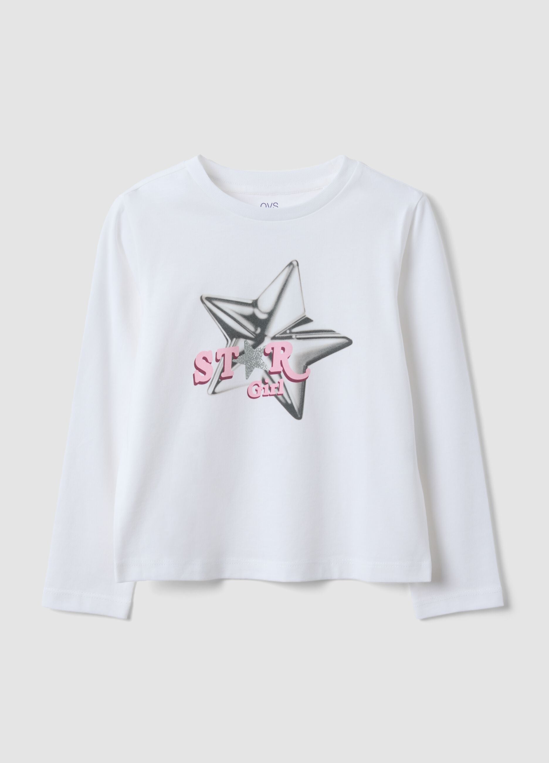 Pink pure organic cotton star-print T-shirt for girls
