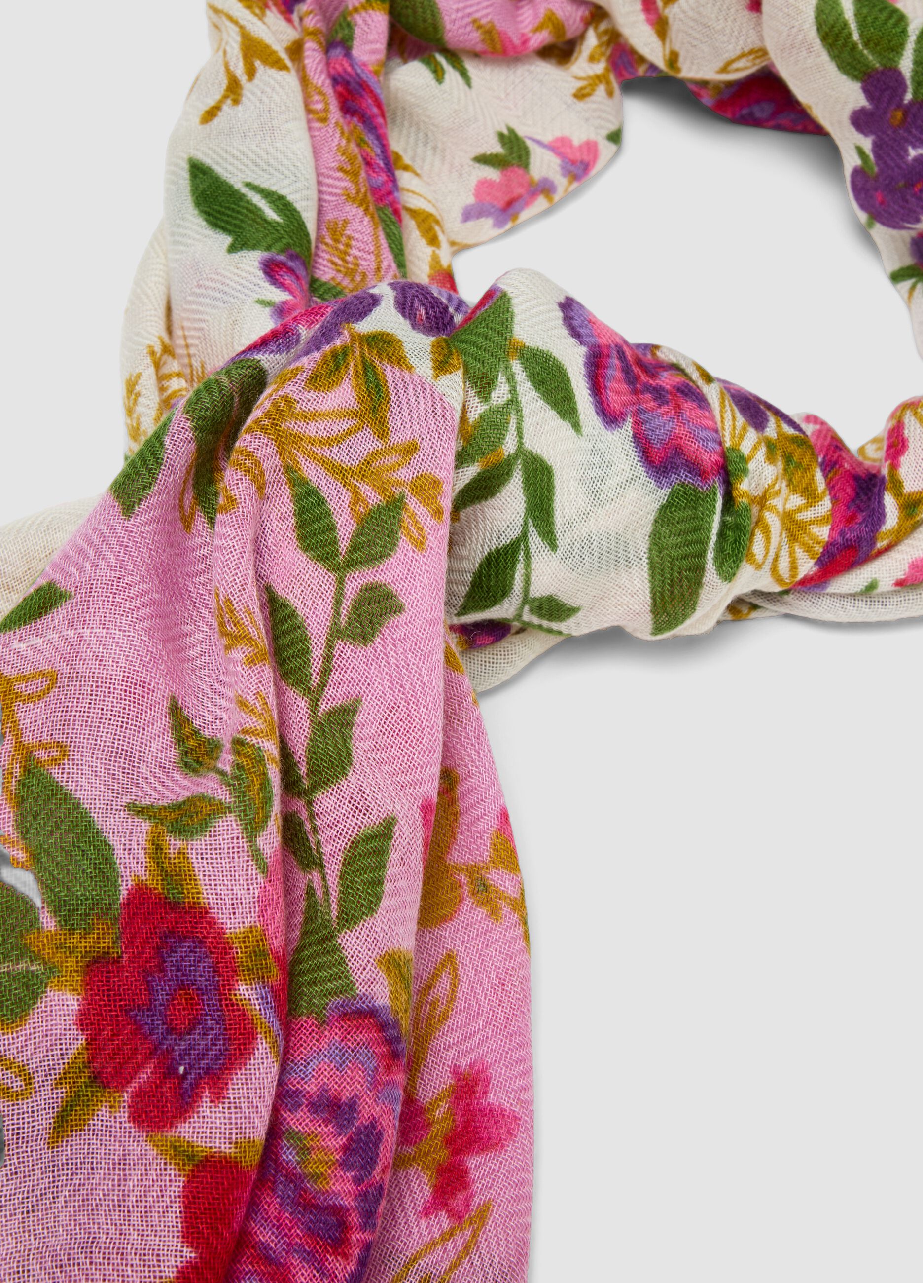 Pink wool-blend floral print scarf