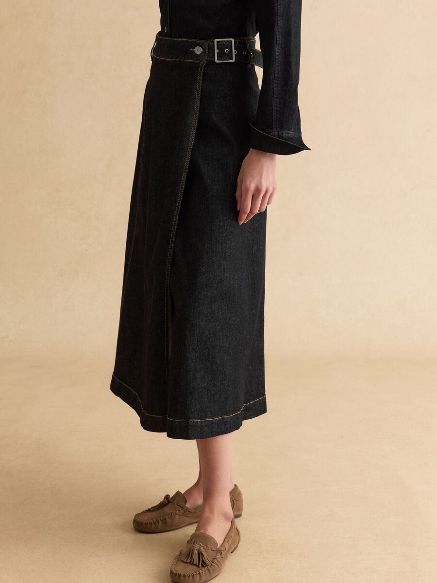 Black stretch cotton skirt regular fit with belt_3