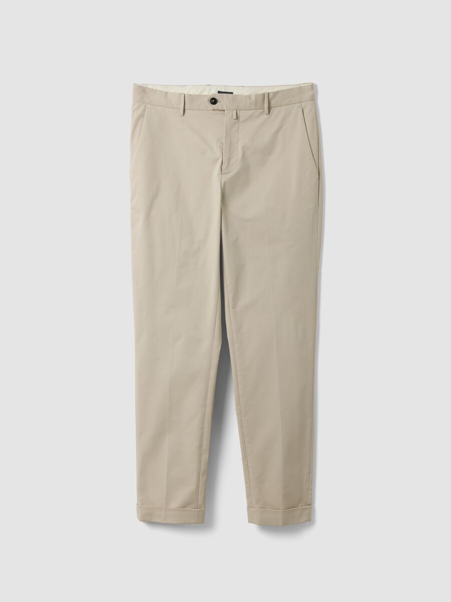 Pantaloni chino beige in twill di cotone elasticizzato regular fit_0