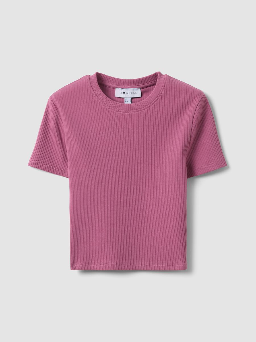 Pink ribbed fitted stretch cotton T-shirt_4