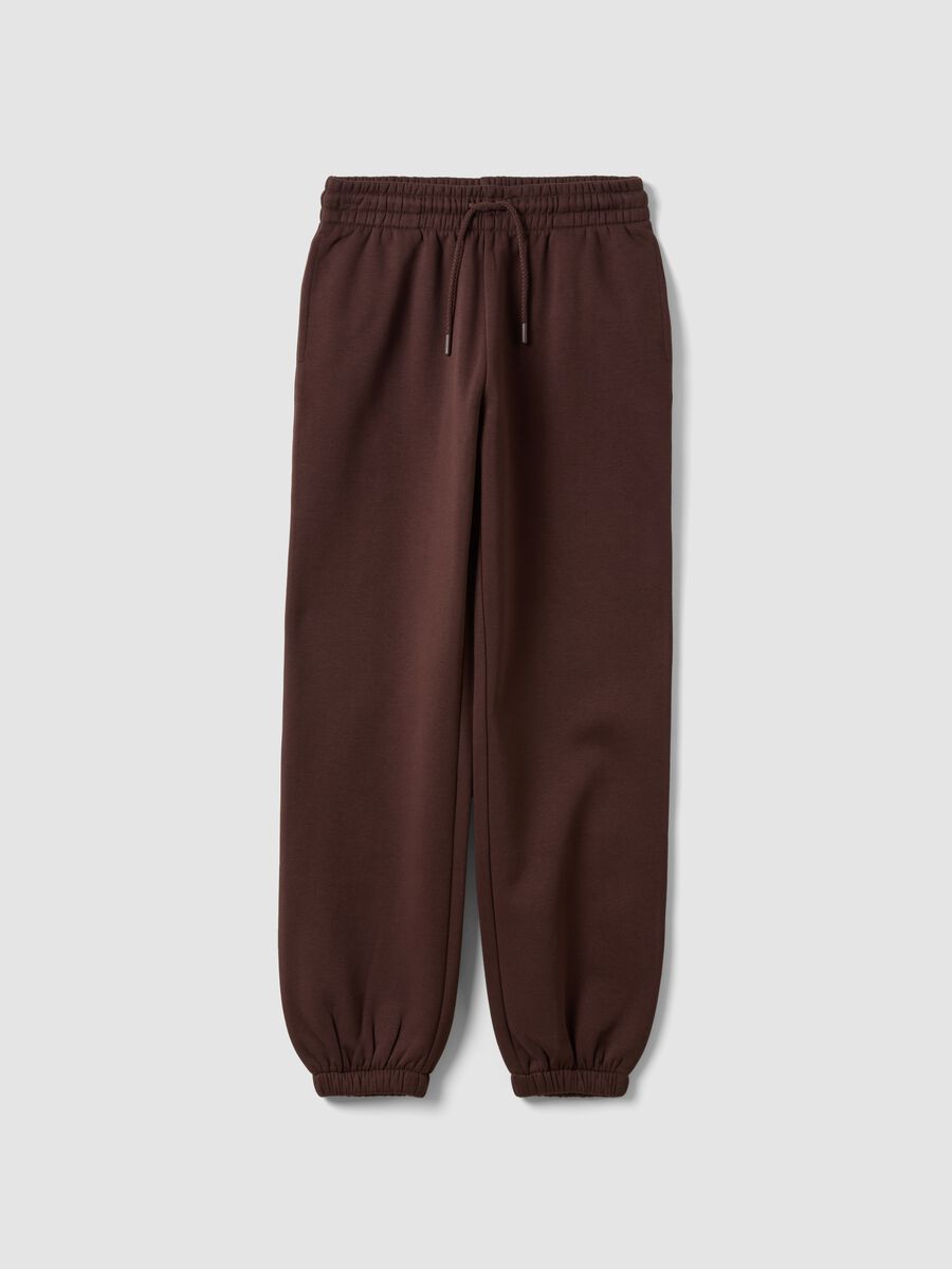 Brown cotton-blend joggers with elasticated waist, regular fit_0