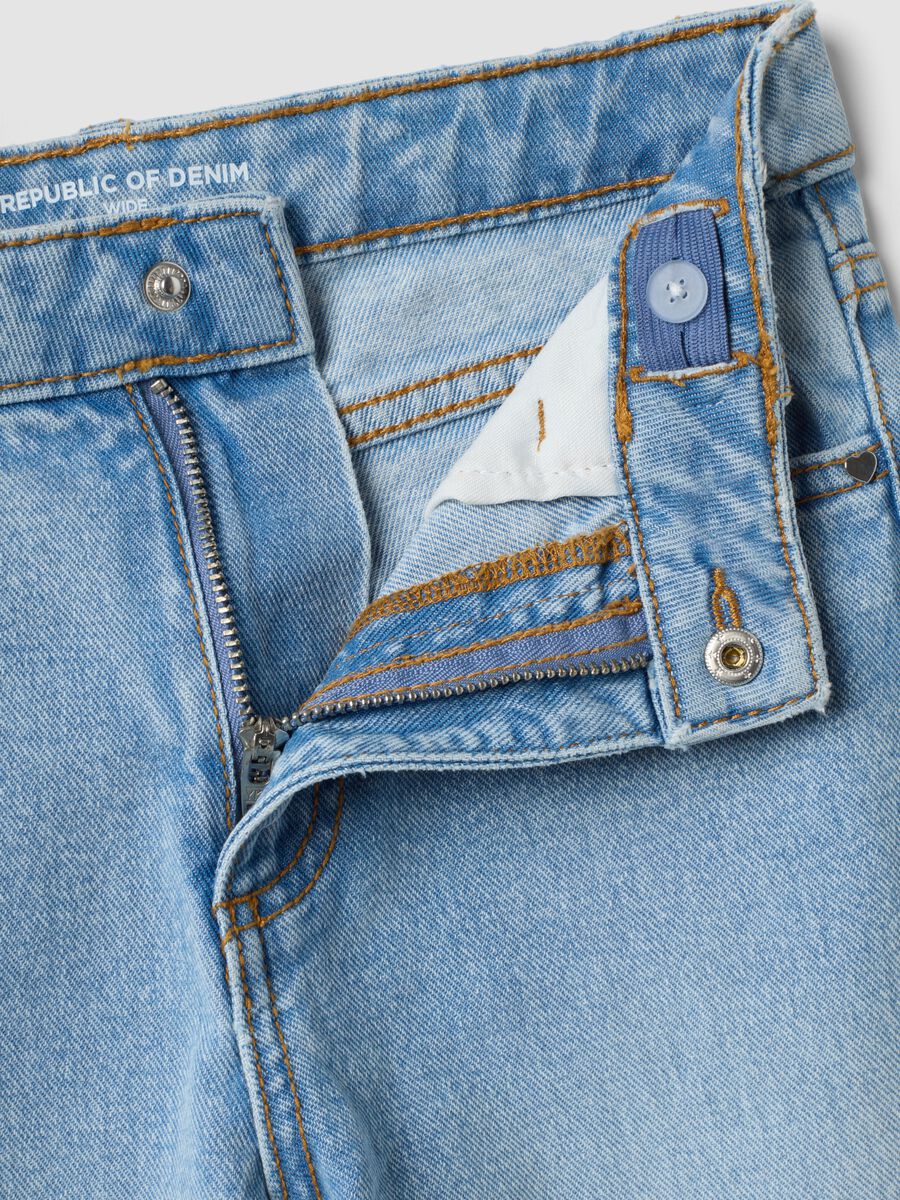 Girls&rsquo; pure cotton wide-leg denim jeans with embroidery_2