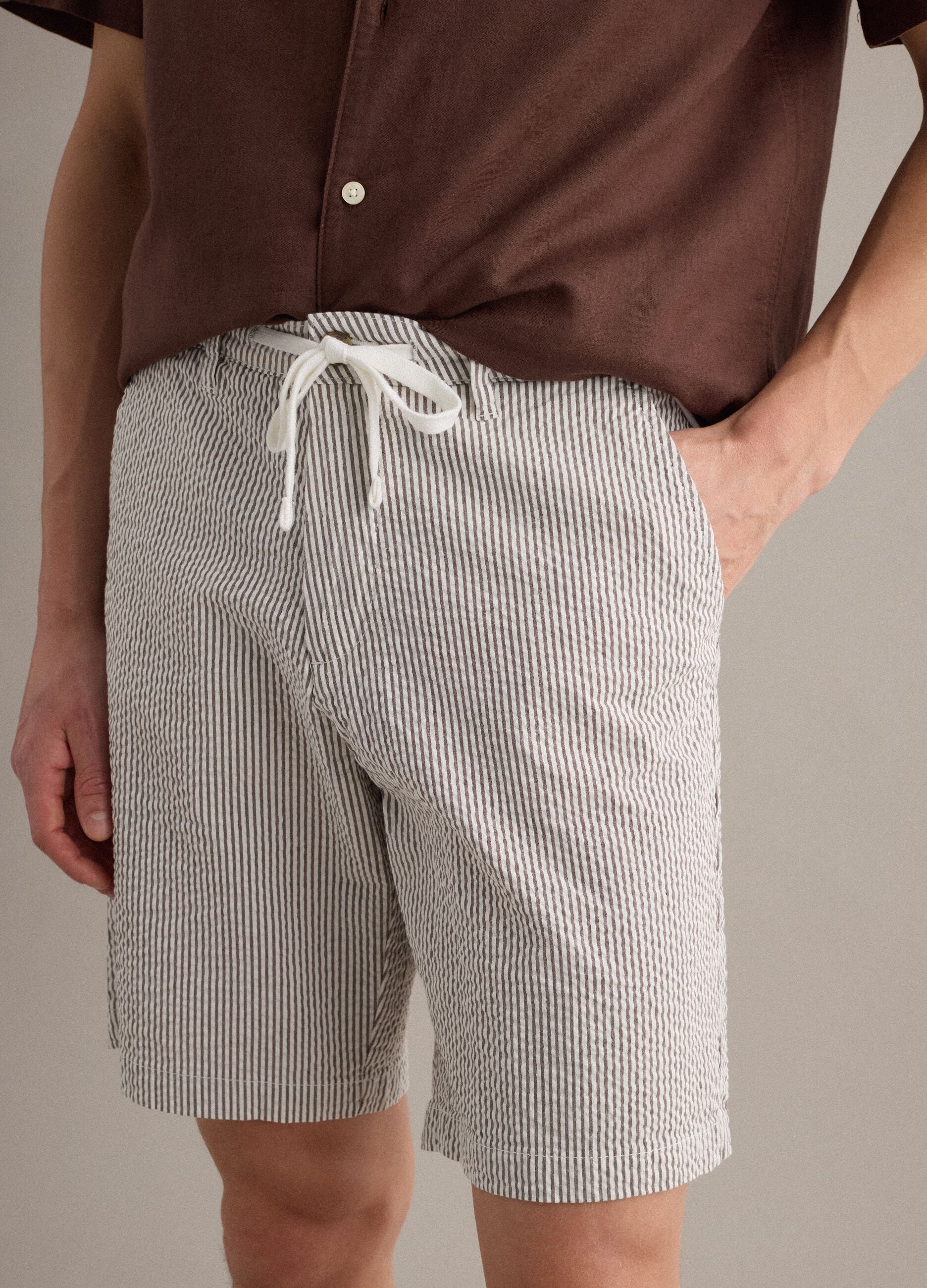 Multicolour striped regular-fit stretch cotton shorts