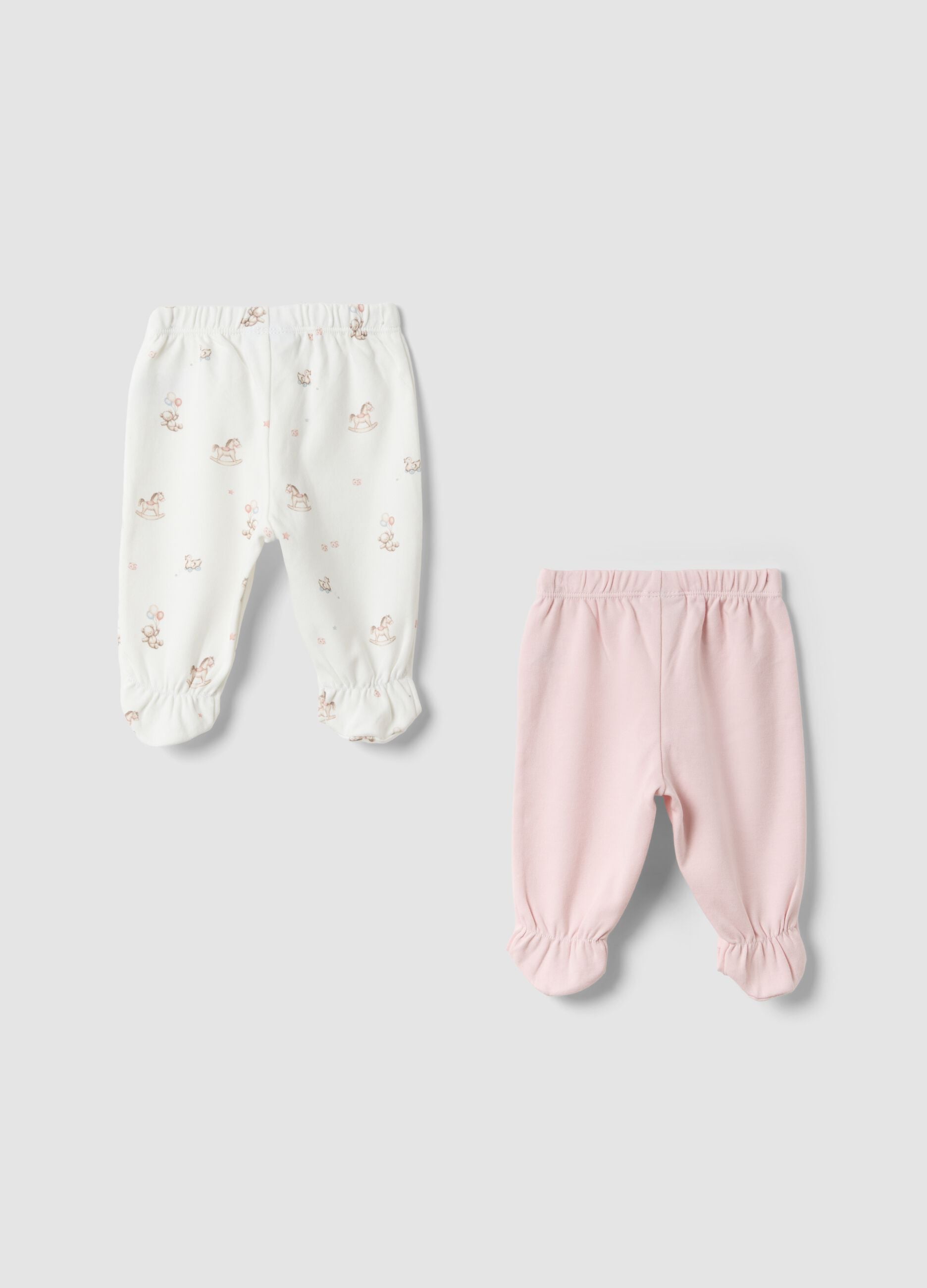 Bipack di leggings rosa e bianco in cotone organico con piedini