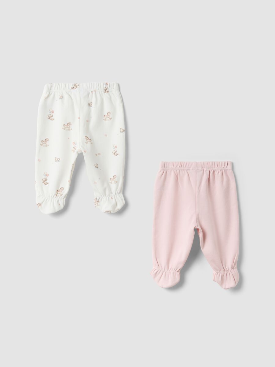 Bipack di leggings rosa e bianco in cotone organico con piedini_1