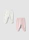 Bipack di leggings rosa e bianco in cotone organico con piedini_1