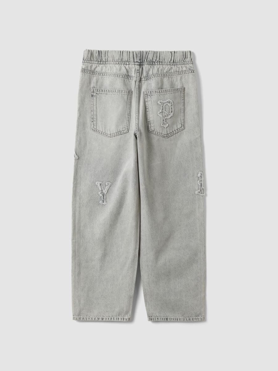 Grey pure cotton denim jeans with elasticated waist for boys, skater fit_5