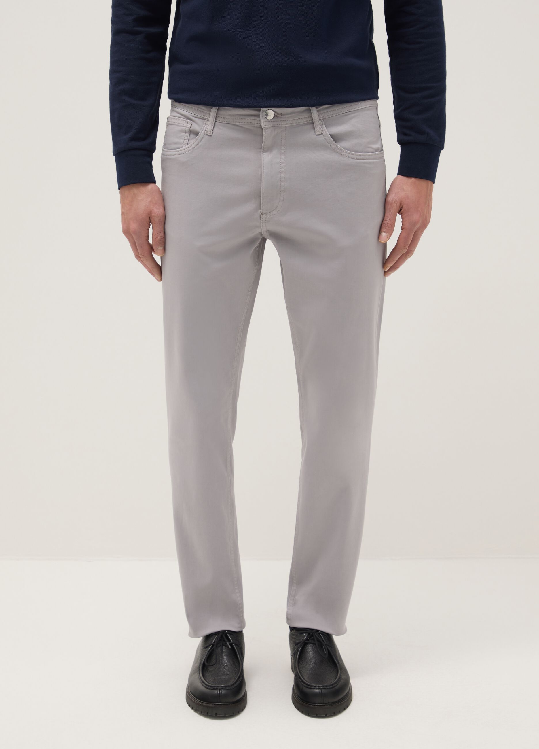 Grey stretch cotton slim fit trousers
