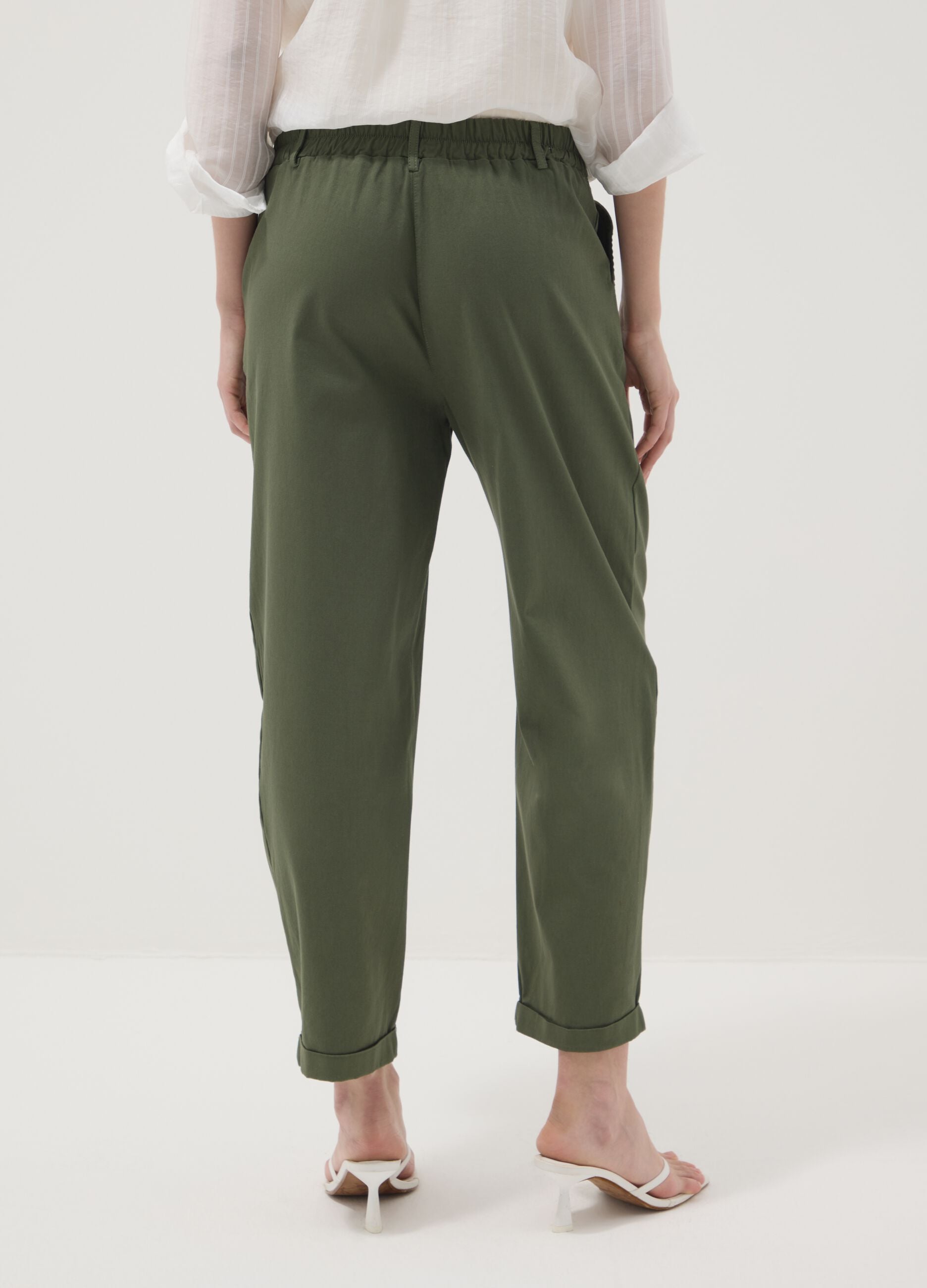 Green regular-fit stretch cotton trousers