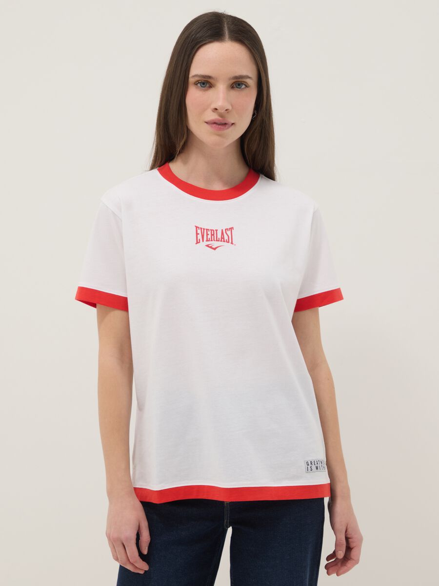 T-shirt in puro cotone bianco regular fit con finiture rosse_0