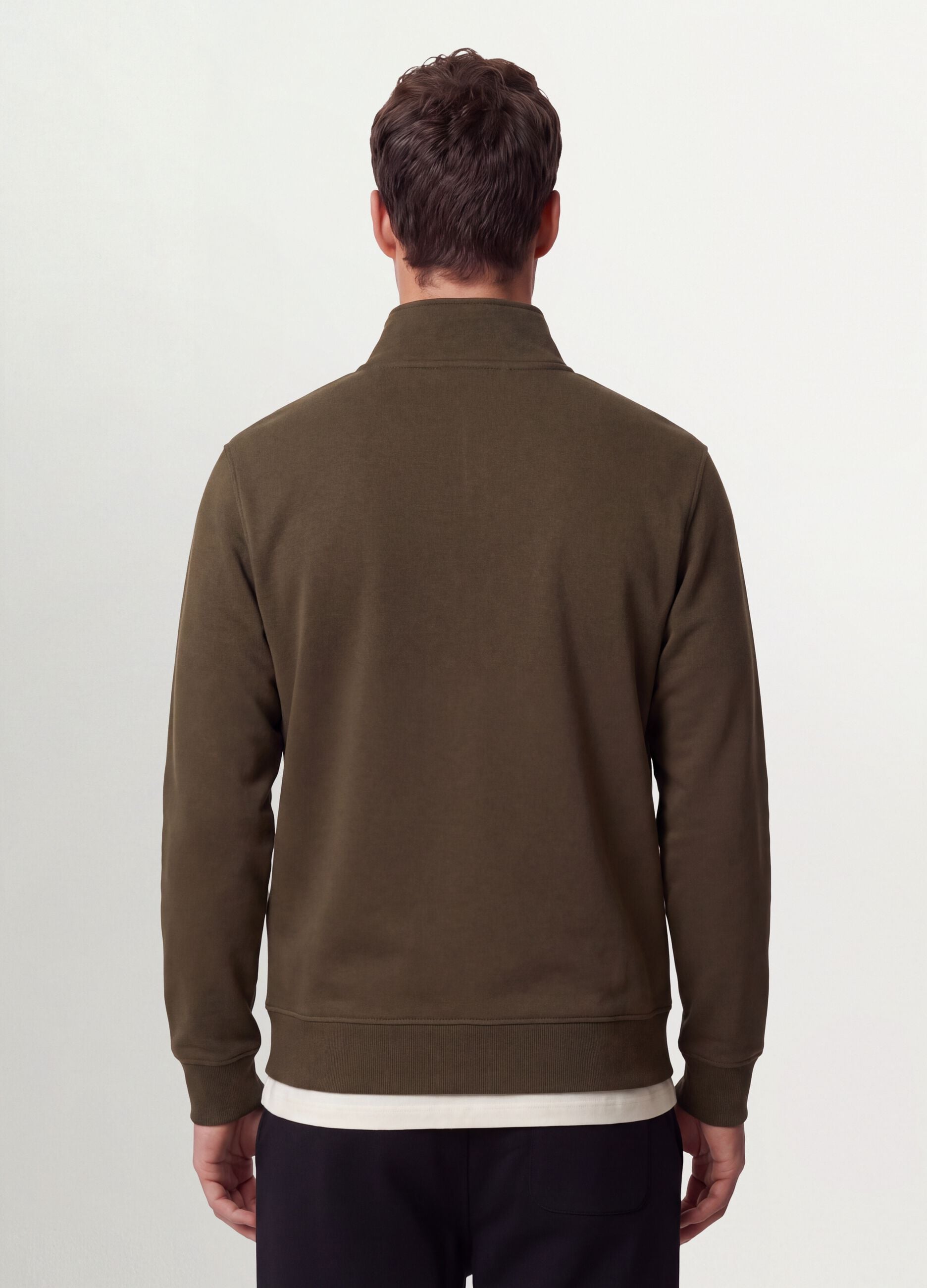 Felpa verde in misto cotone con girocollo e zip regular fit