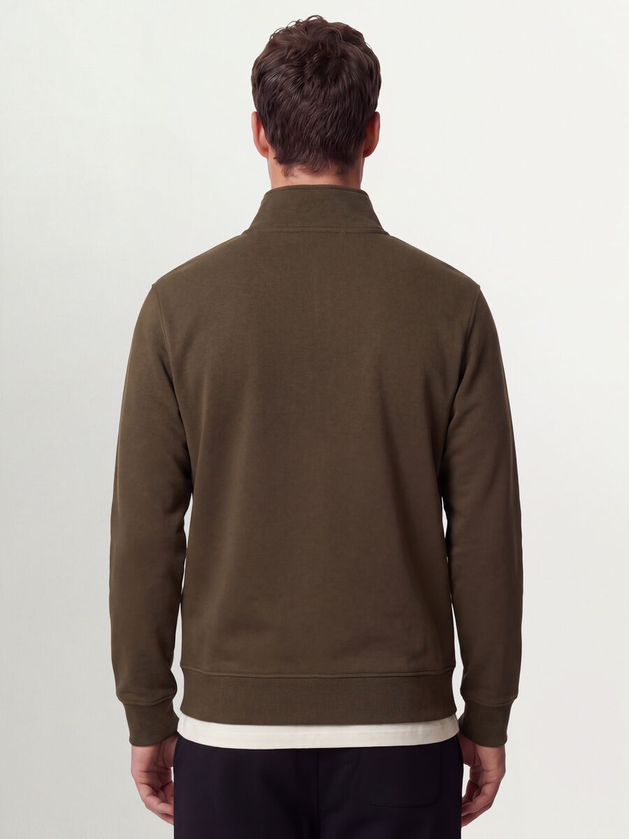 Green cotton-blend sweatshirt with crew neck and zip, regular fit_3