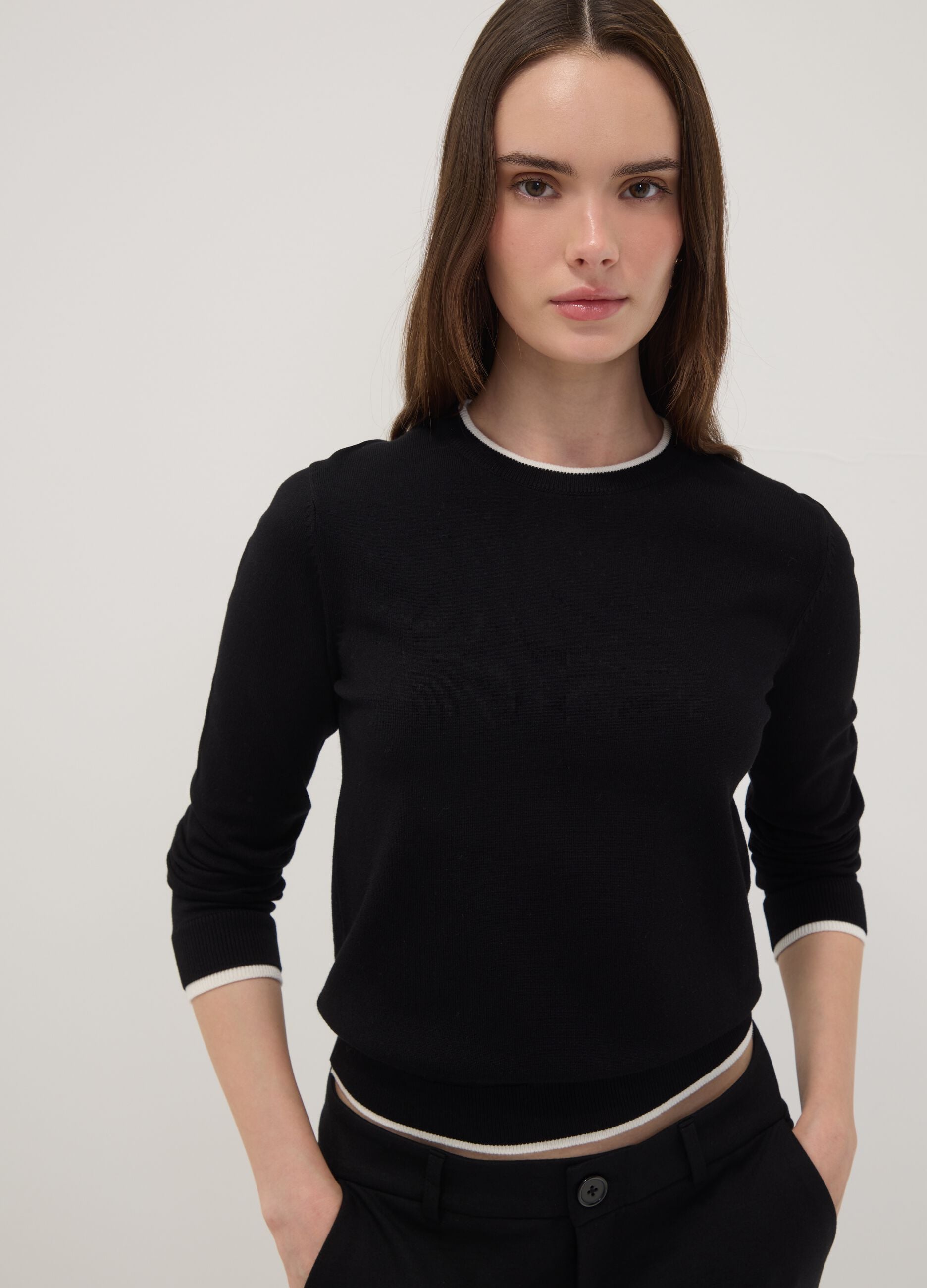 Black long-sleeved viscose-blend top