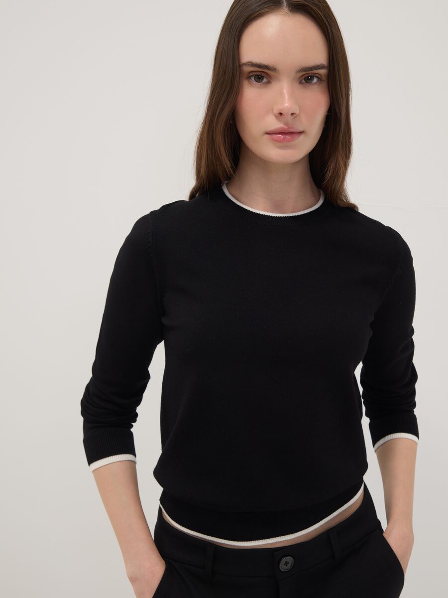 Black long-sleeved viscose-blend top_0