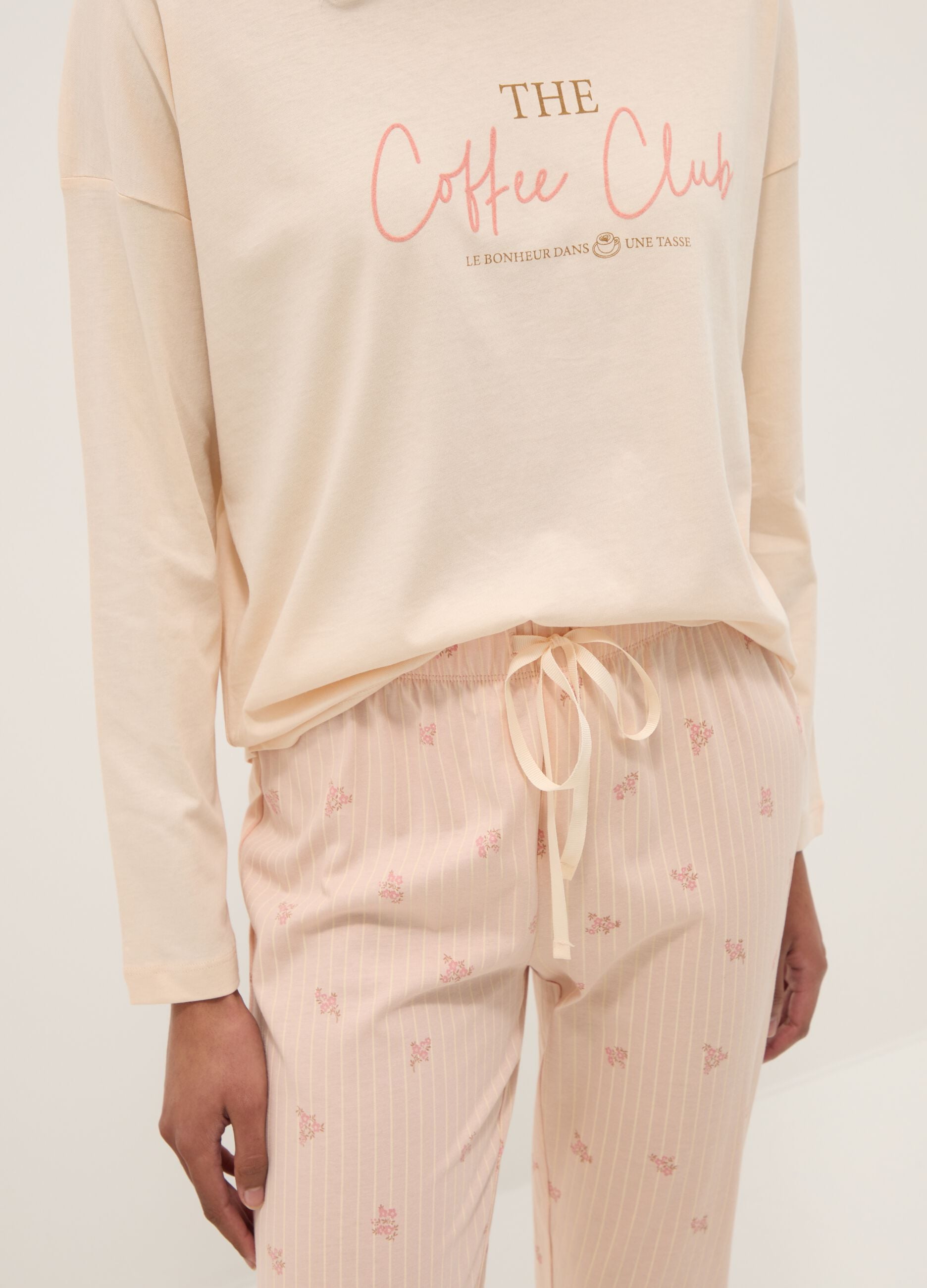 Pigiama in puro cotone beige regular fit con scritta