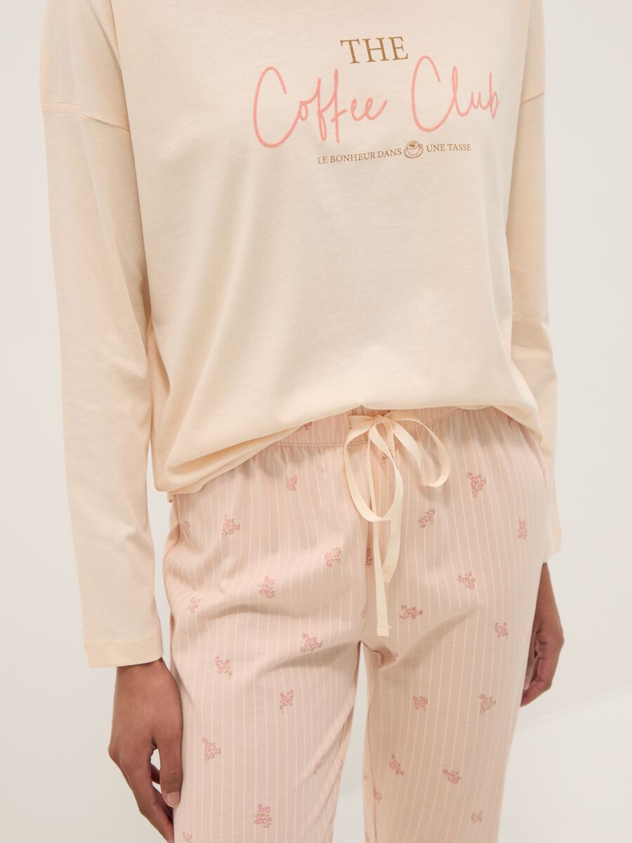 Pigiama in puro cotone beige regular fit con scritta_3