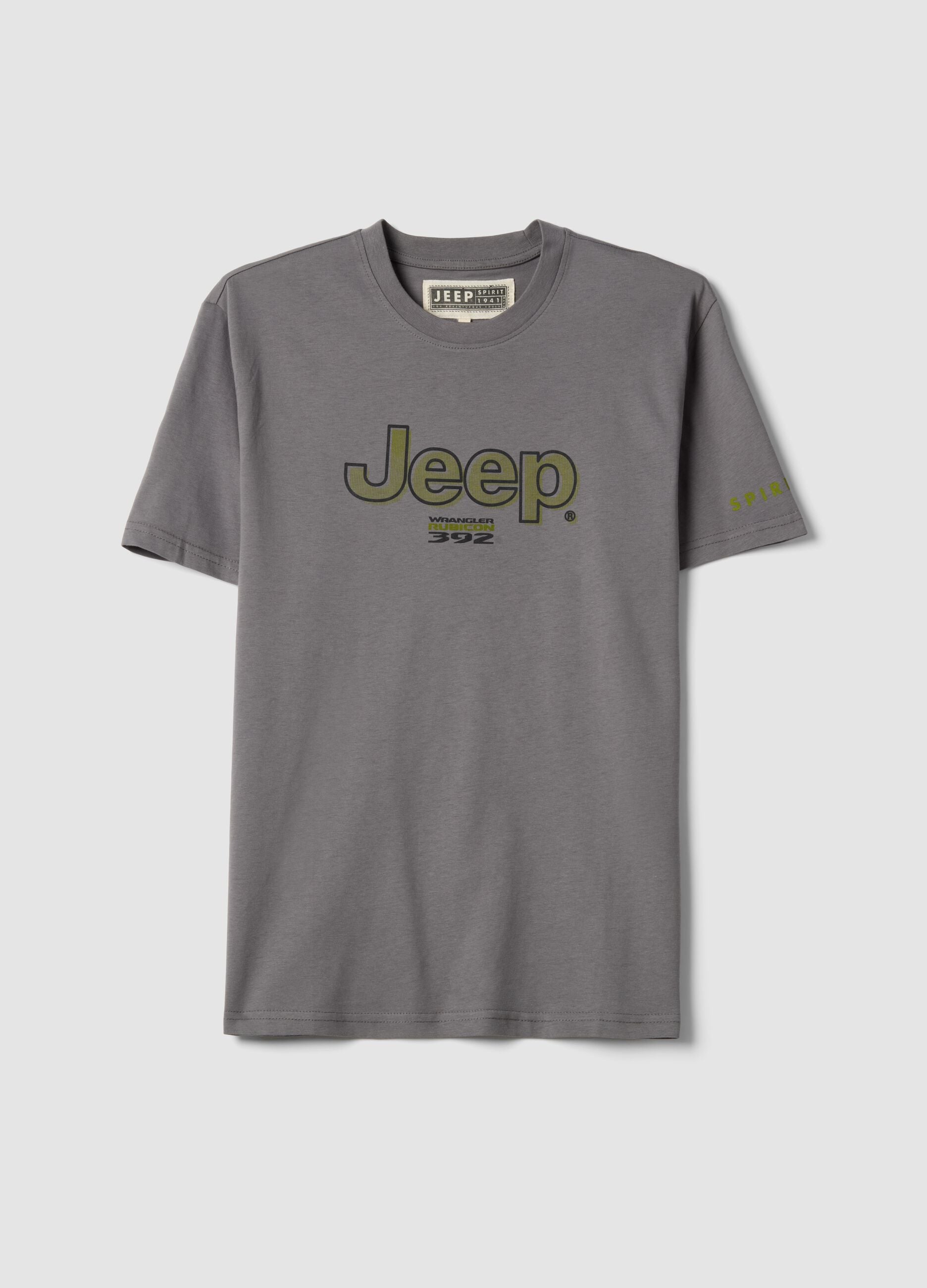 Grey pure cotton regular fit T-shirt with Jeep print