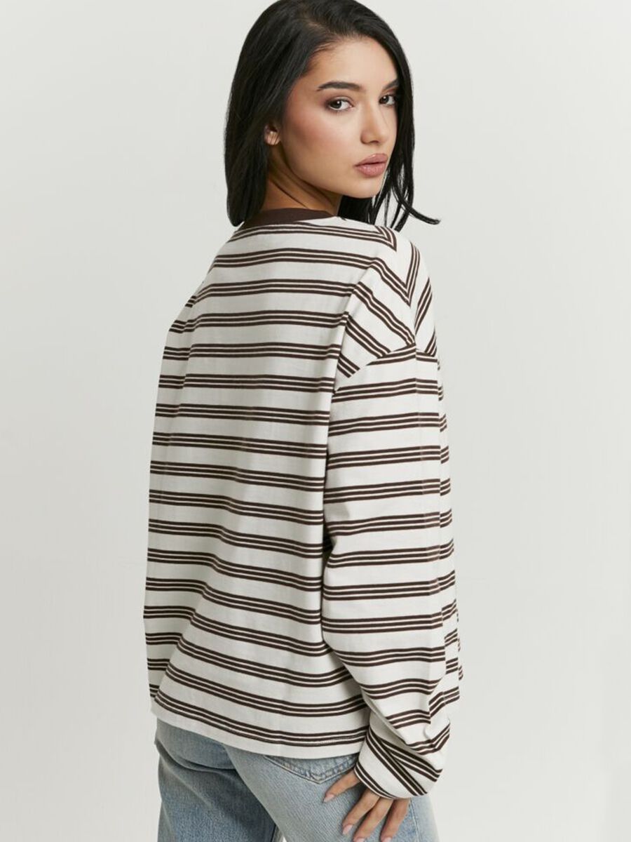 White pure cotton regular-fit T-shirt with brown stripes_1