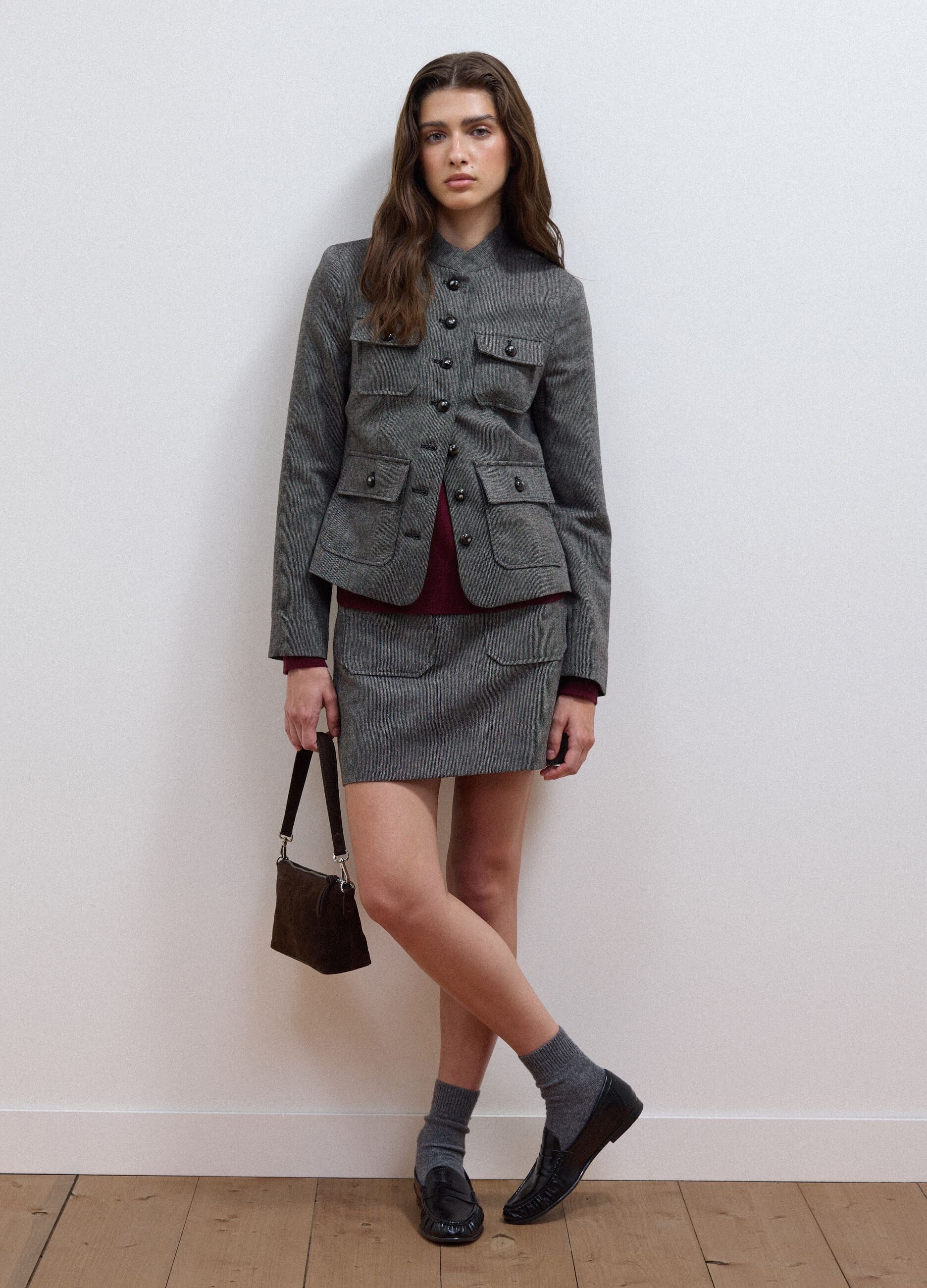 Grey wool and viscose-blend slim-fit blazer