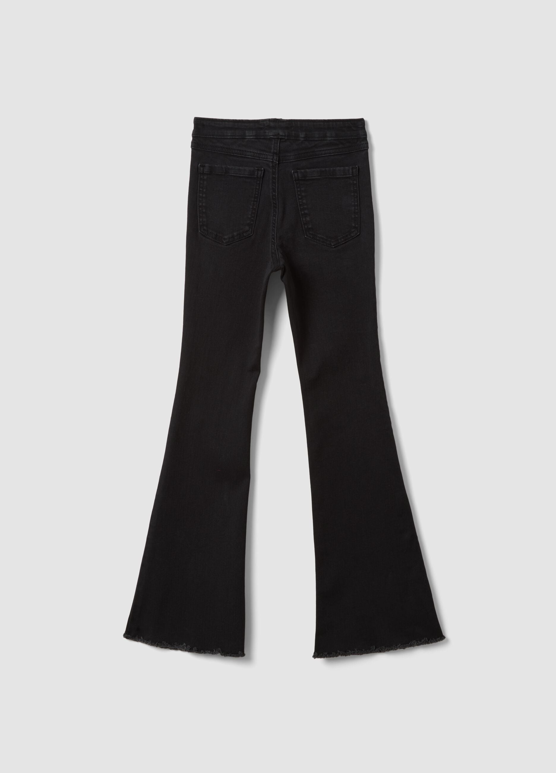 Girls&rsquo; black flared jeggings in stretch cotton and viscose