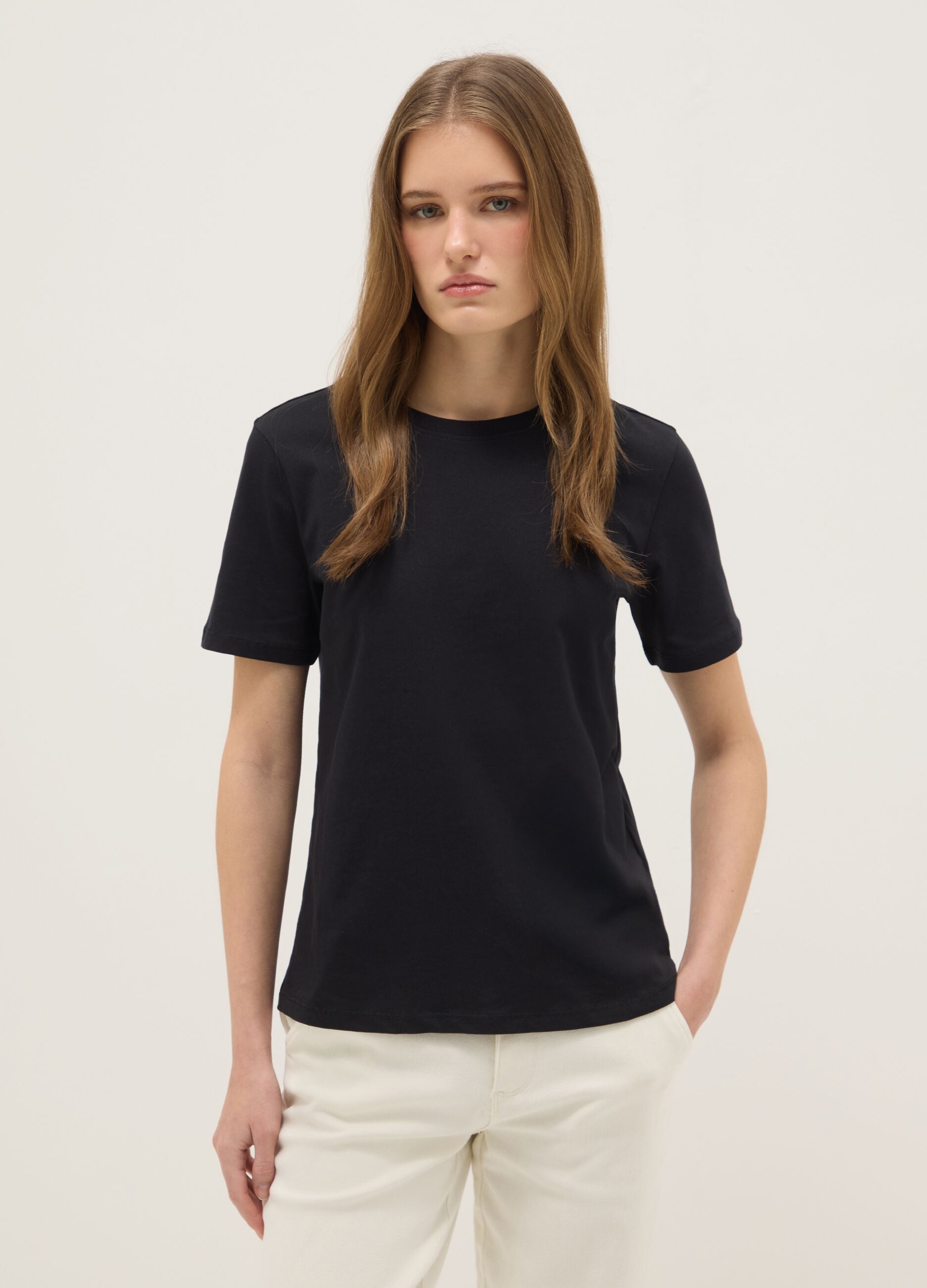 Black pure cotton regular fit T-shirt