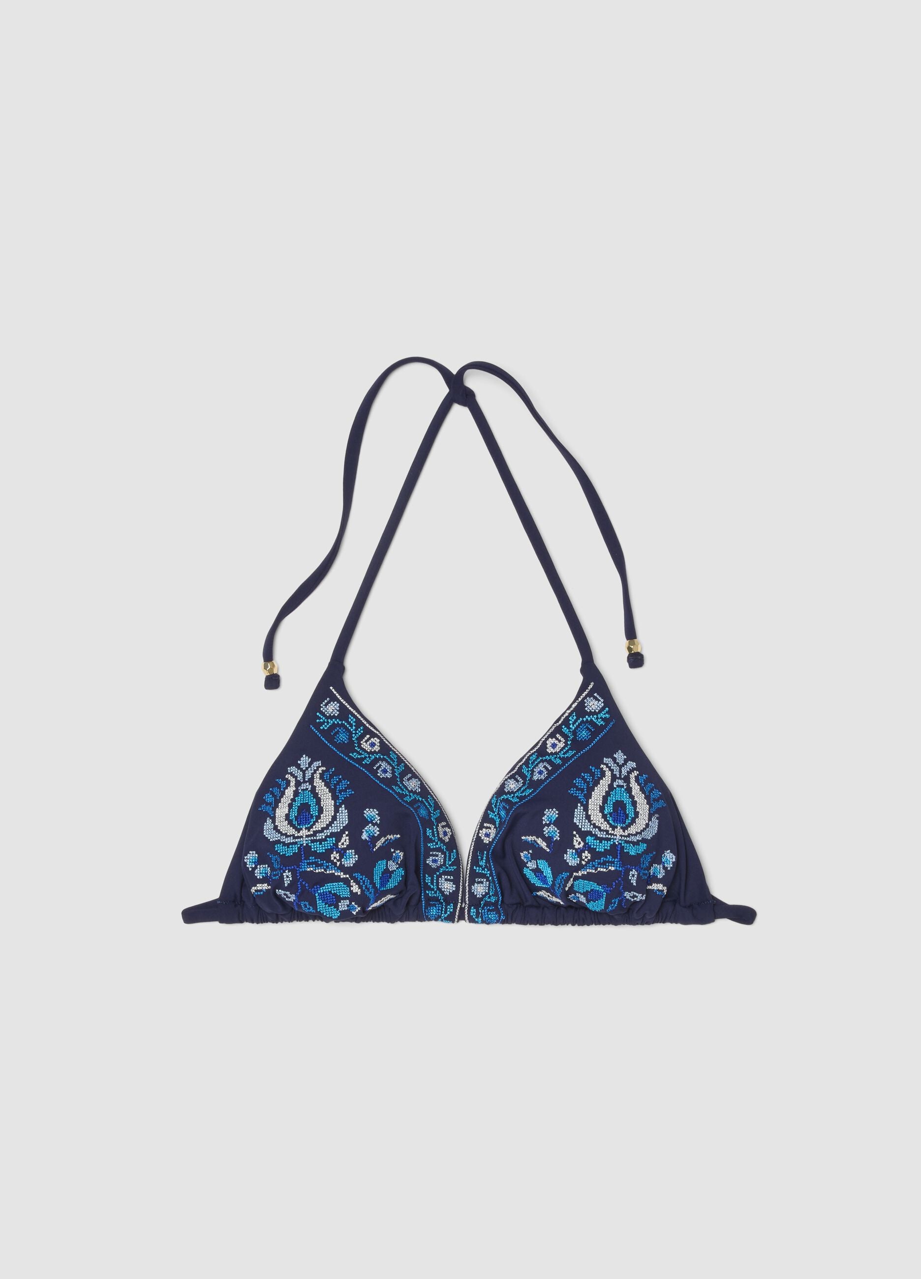 Blue triangle bikini top in stretch fabric