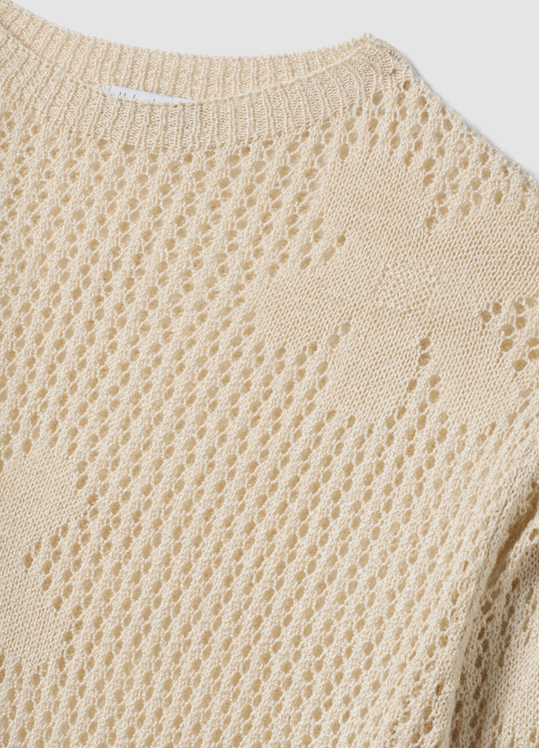 Beige open-knit floral regular-fit top