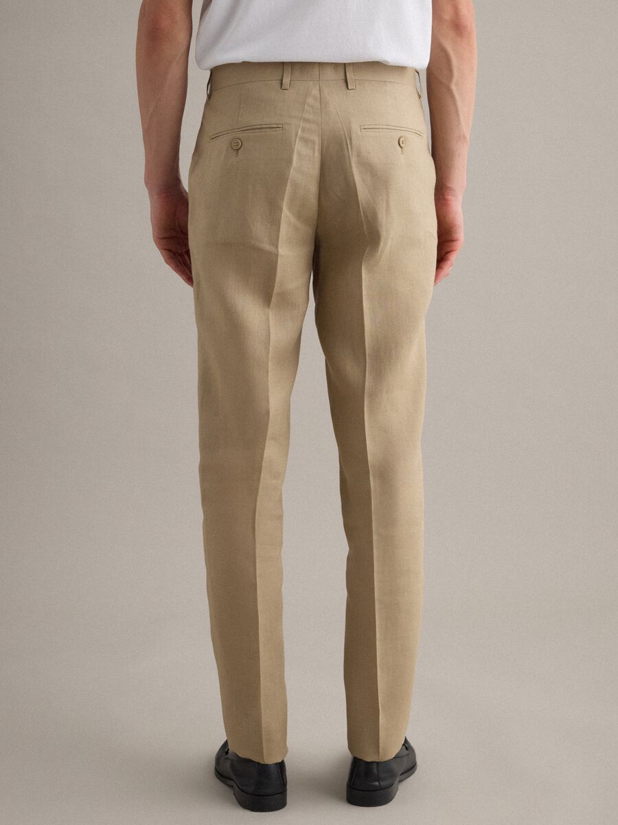 Beige slim-fit pure linen trousers_2