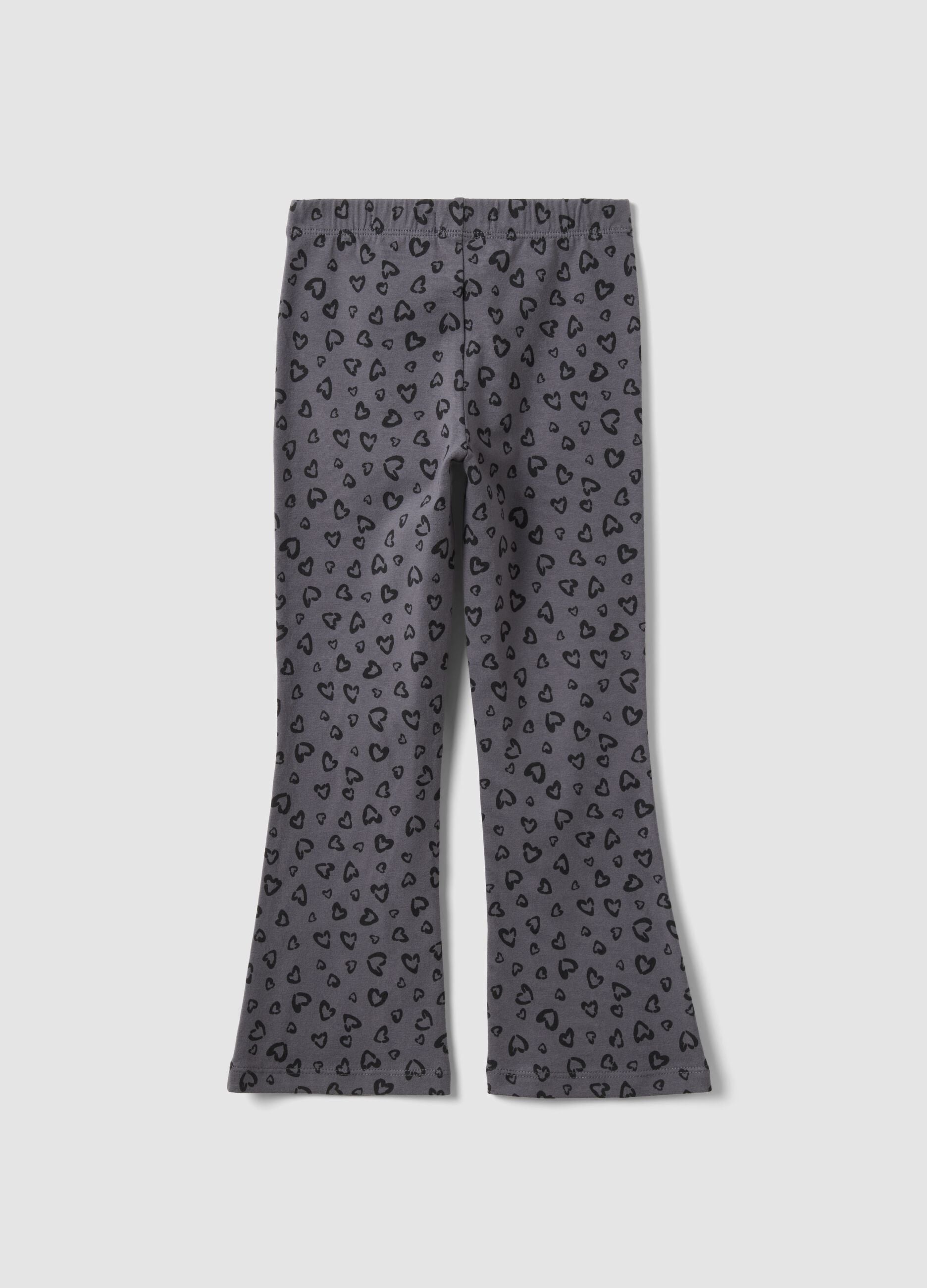 Girls&rsquo; grey skinny organic cotton leggings with heart print