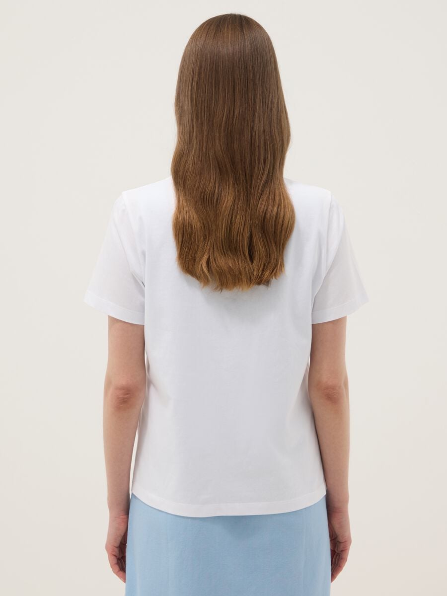 White 100% cotton T-shirt with front print_3