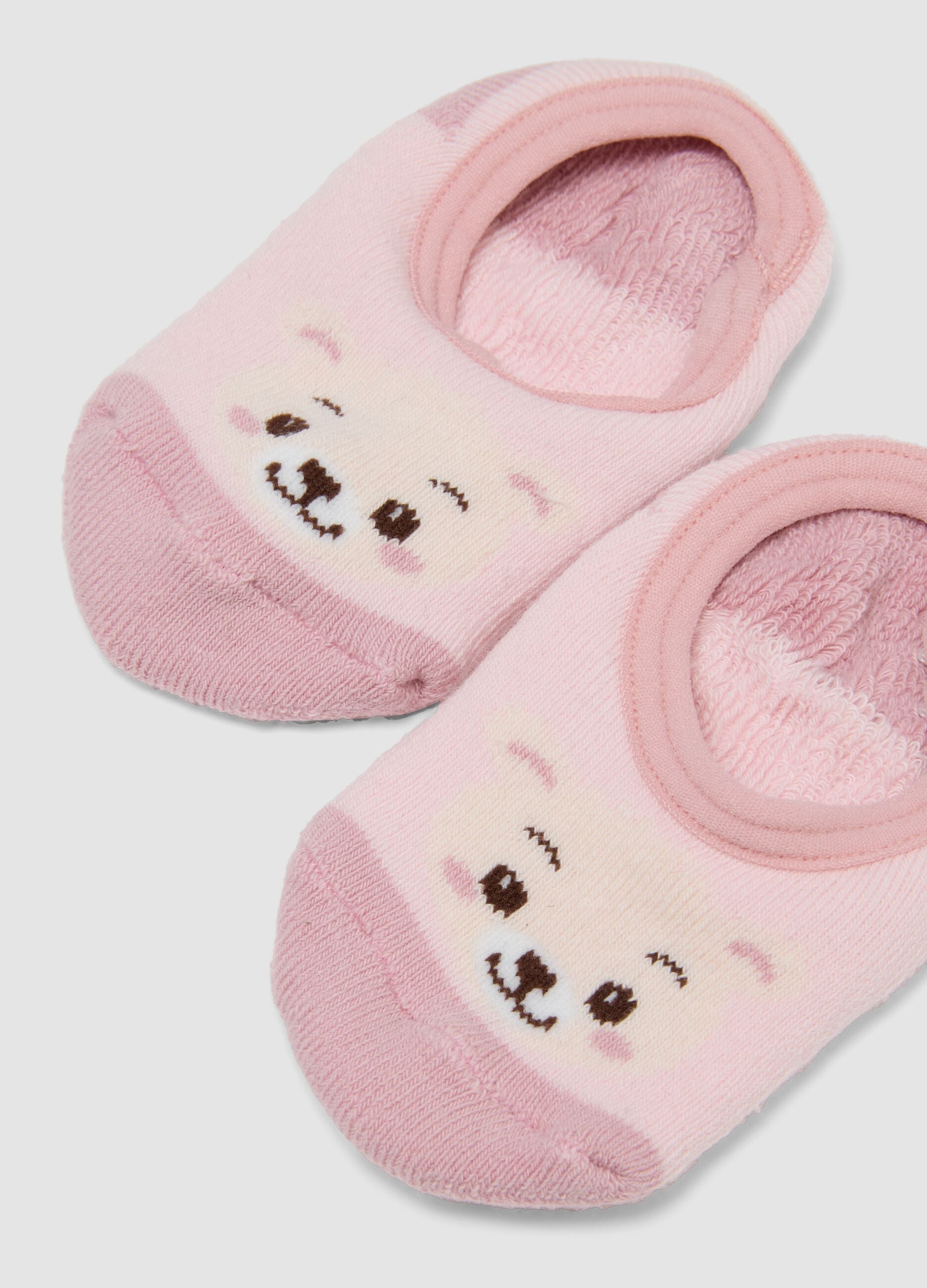 Pink non-slip socks in stretch organic cotton with teddy bear