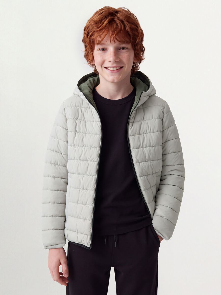 Giubbotto Ultralight reversibile grigio e verde imbottito con cappuccio_1