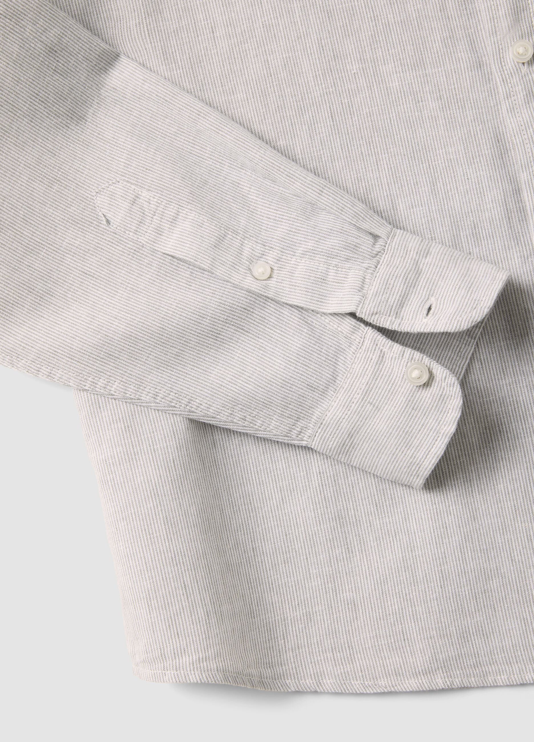 Multicolour striped shirt with mandarin collar in linen-cotton blend regular fit