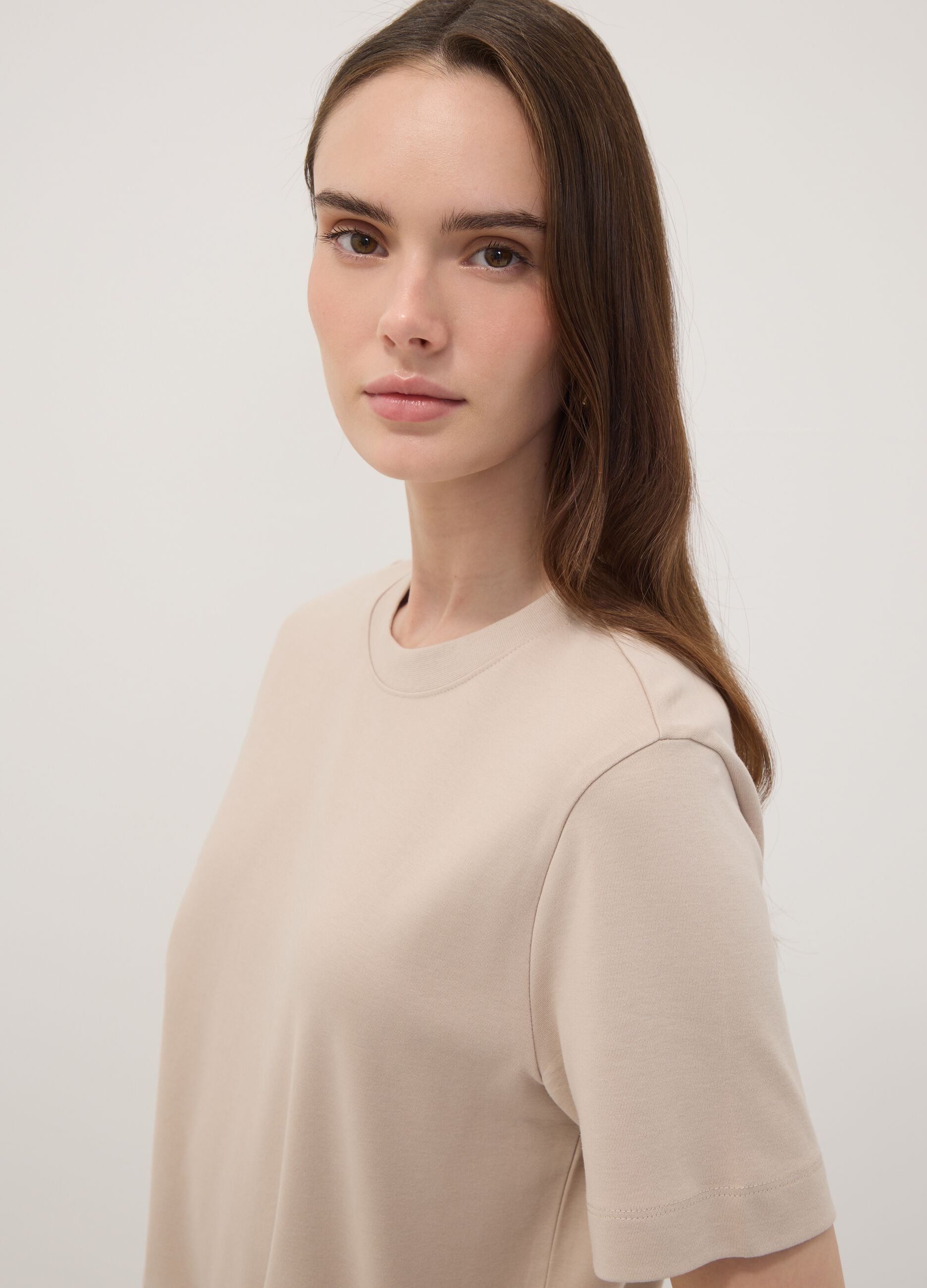 The Iconic Tee relaxed fit beige pure cotton short-sleeve T-shirt