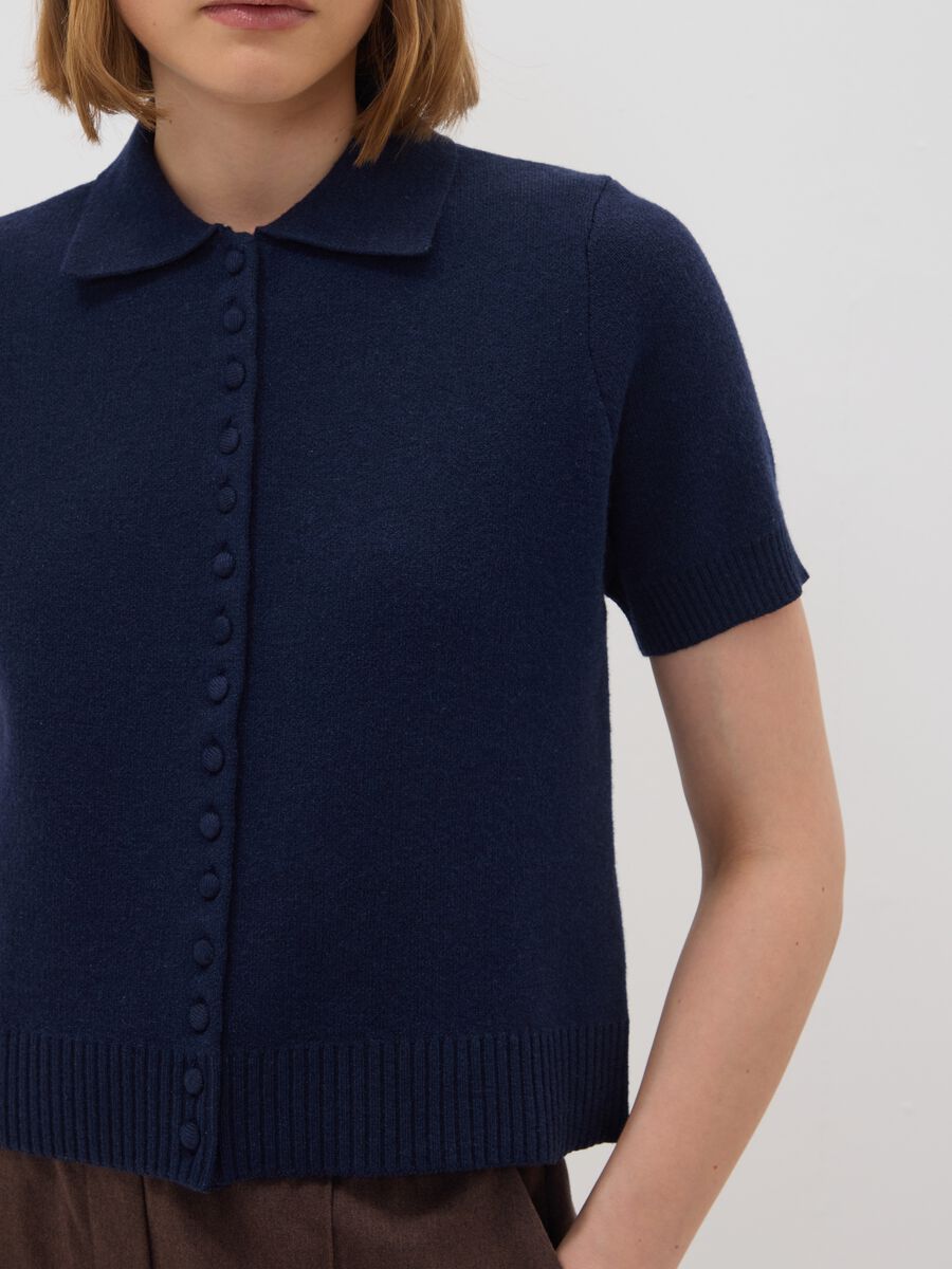Blue wool-blend polo-collar cardigan, regular fit_2