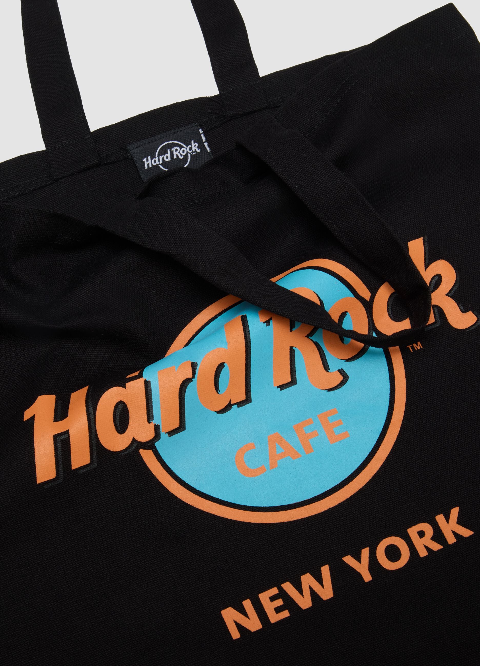 Black pure cotton shopper bag with Hard Rock Cafe logo