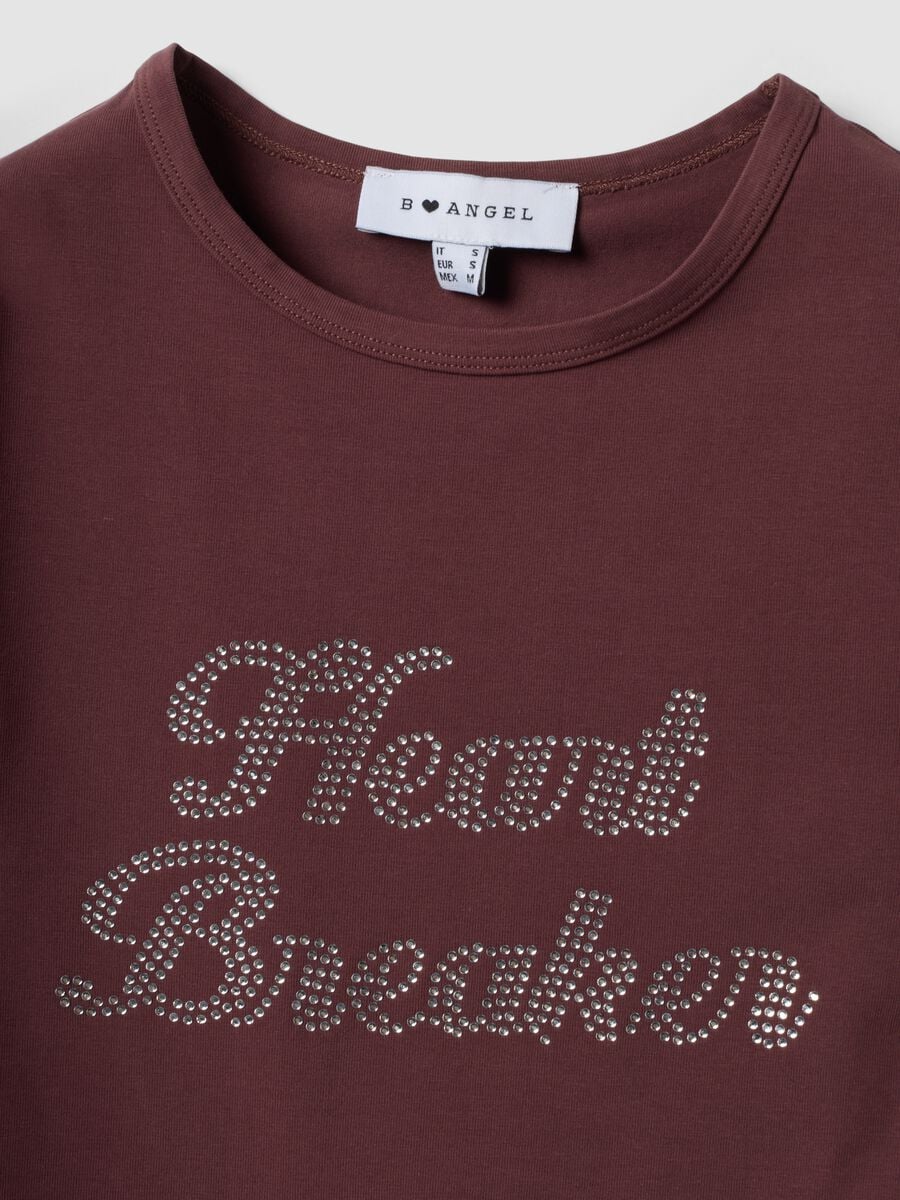 Brown fitted stretch-cotton T-shirt with rhinestone embellishments_6