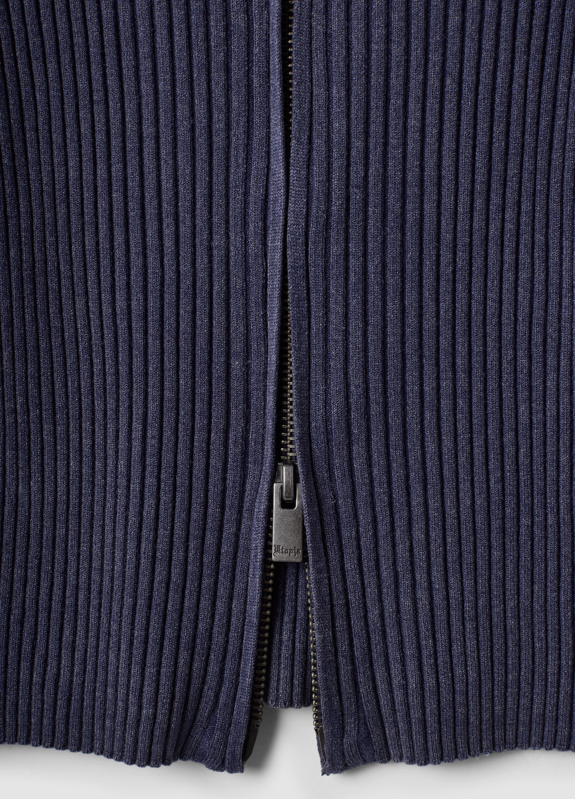 Full-Zip Ribbed Knit Twilight Blue