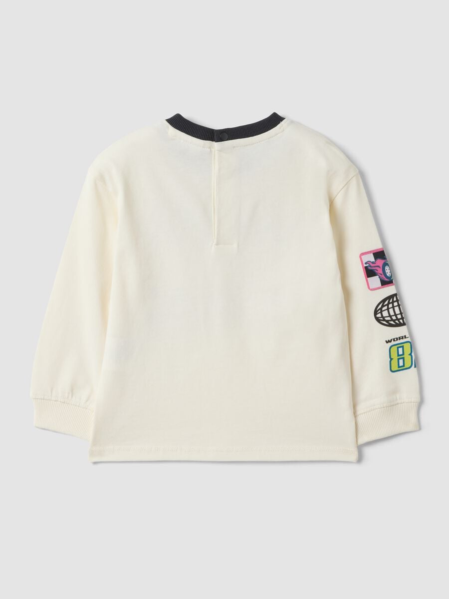 White pure cotton crew-neck T-shirt with racing print for baby boy_1