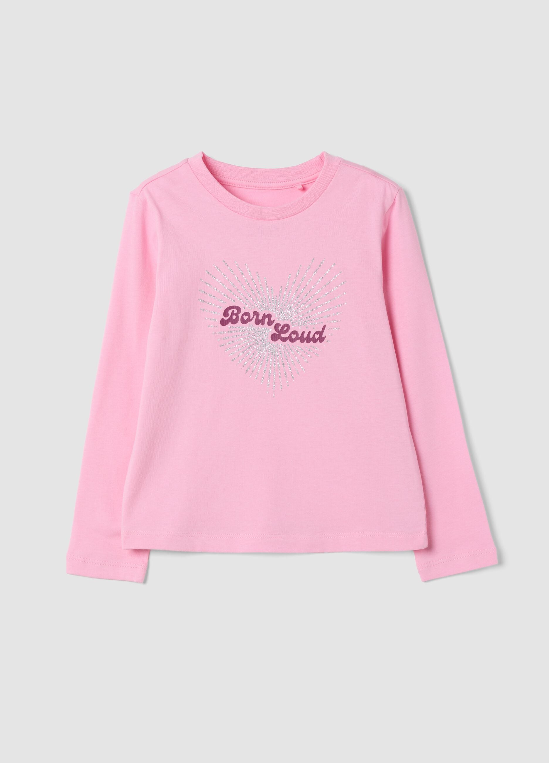 Pink crew-neck T-shirt in 100% organic cotton