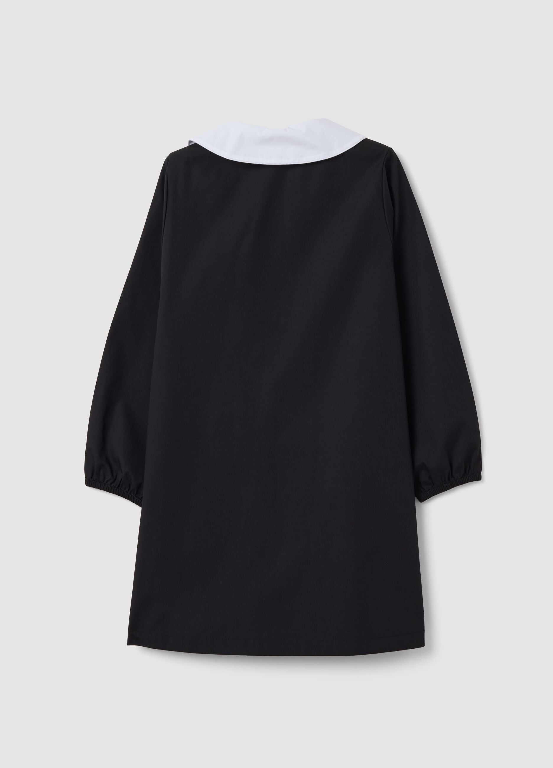 Black girls&rsquo; school smock with white collar and Stitch embroidery