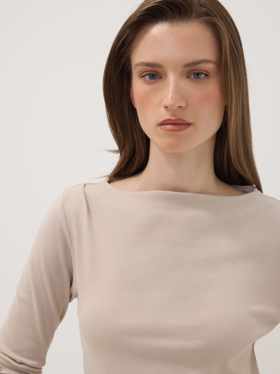 Beige pure cotton crew-neck T-shirt_1