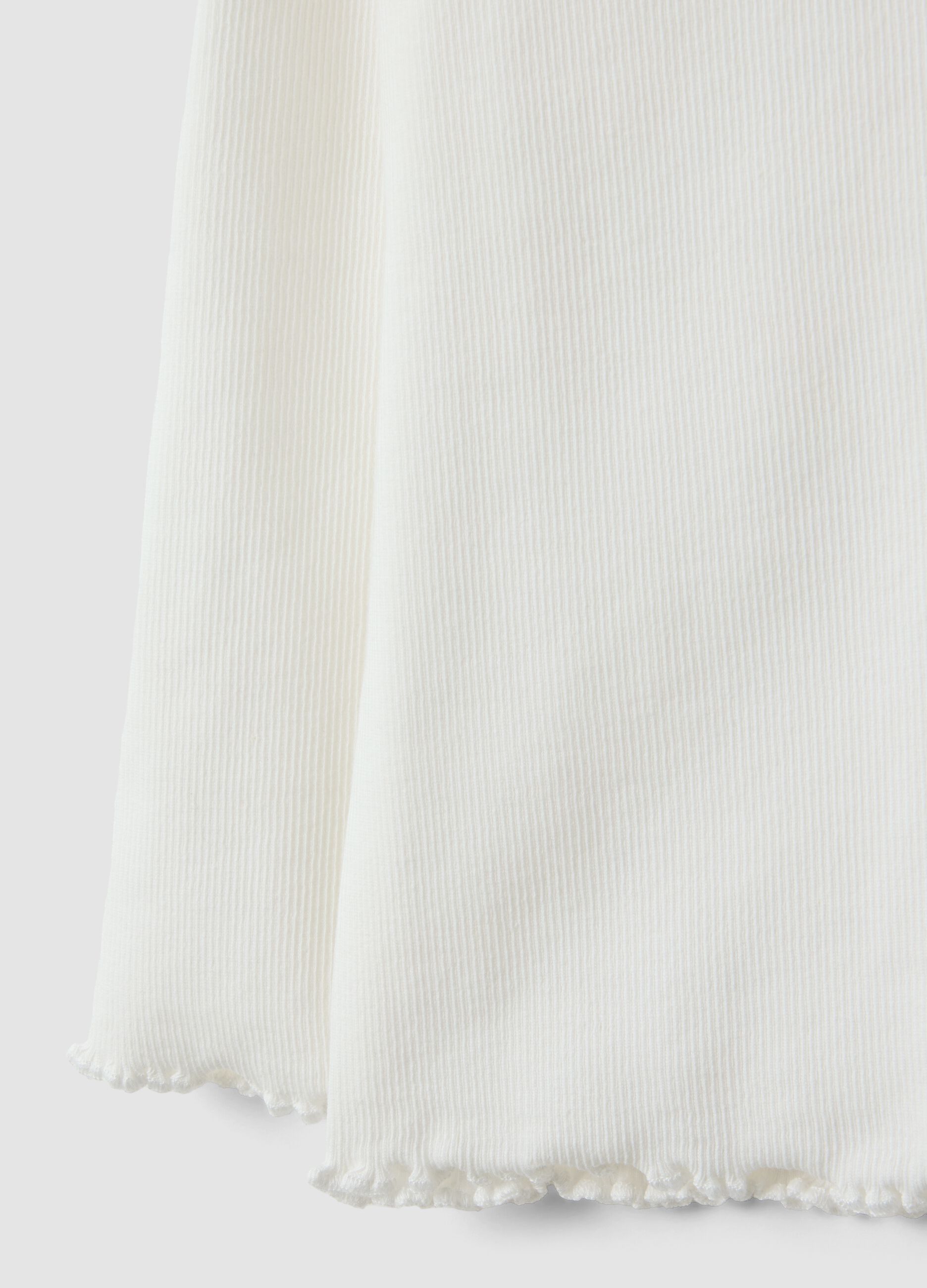 White slim-fit ribbed stretch cotton T-shirt for baby girl