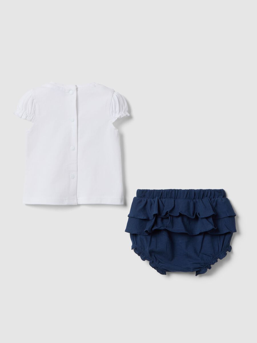 Set in puro cotone bianco e blu da neonata con volant_3