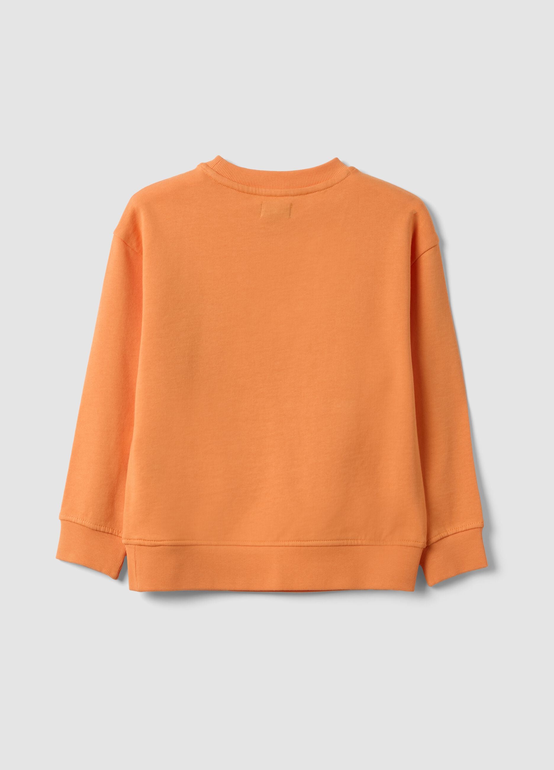 Orange oversized pure cotton hoodie with print and kangaroo pocket for boys