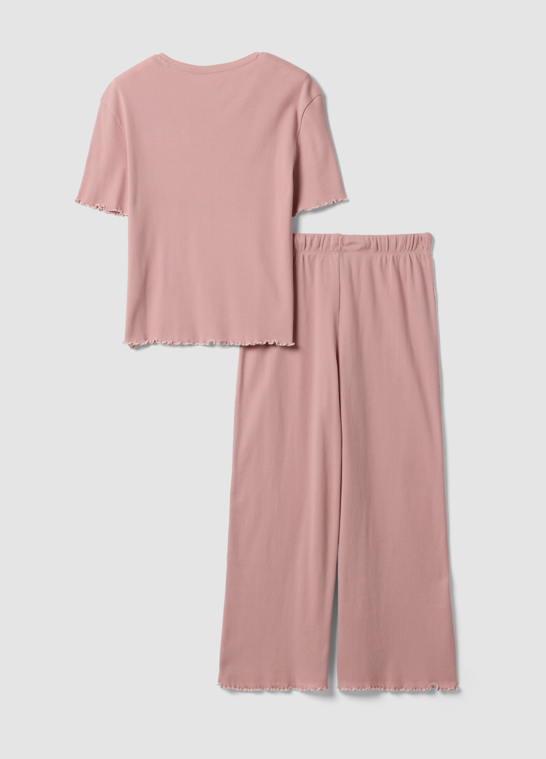 Pink pure organic cotton ribbed pyjamas