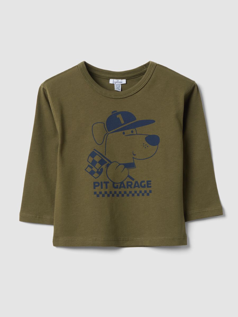 Green organic cotton T-shirt with puppy print for baby boy_0