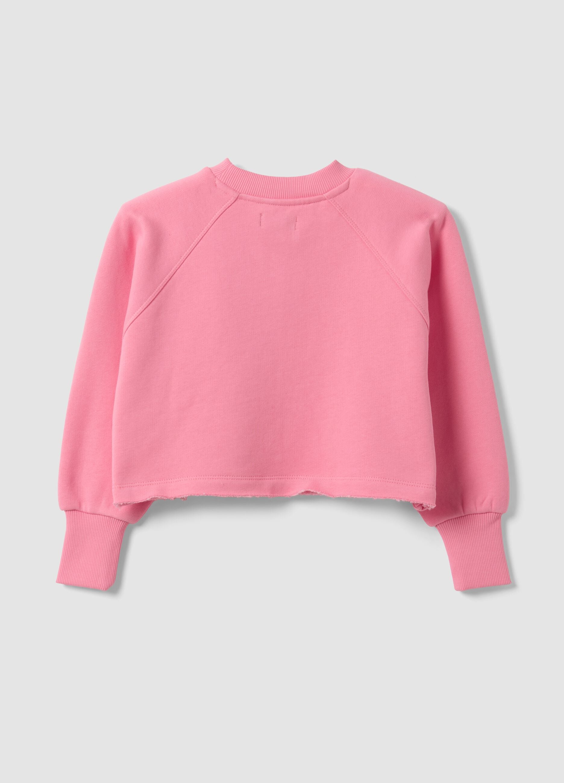 Pink cropped cotton-blend crew-neck sweatshirt, relaxed fit for girls